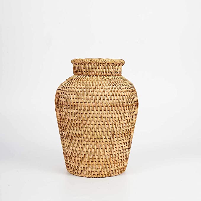 Rattan Vase Country Rustic Style Handmade Woven Plant Flower Vase Basket for Home Decor