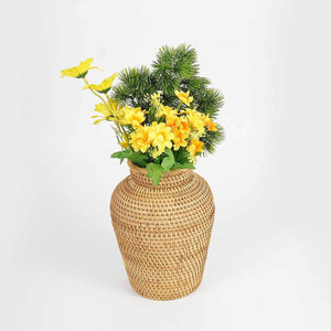 Rattan Vase Country Rustic Style Handmade Woven Plant Flower Vase Basket for Home Decor