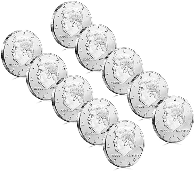 10 Pack 2020 Donald Trump Coin Collection Patriots Gifts 45th President The United States Republican Challenge Memorabilia Gift (Silver)
