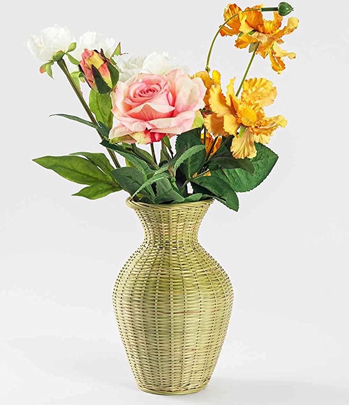 Bamboo Rattan Vases Hand Craft Wicker Woven Home Table Accessories Décor Vases Flower Aromatherapy Basket Vase Party Wedding (Natural Bamboo)