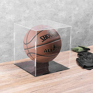 Lymhy Clear Basketball Display Case Acrylic Box Protection Cube Square Display Holder Large Memorabilia Glass Soccer Ball Stand Case Sport Souvenir