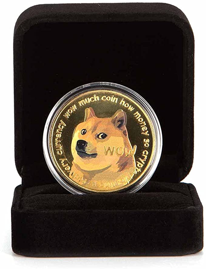 Gold Dogecoin Coin Doge Commemorative Coin Crypto Currency 2021 Limited Edition Collectible Coin with Display Case