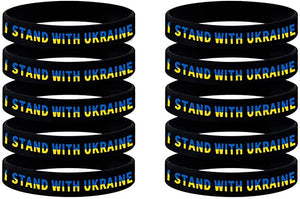 10 Pack I STAND WITH UKRAINE Rubber Bracelets Ukrainian National Flags Silicone Wristbands for Men&Women