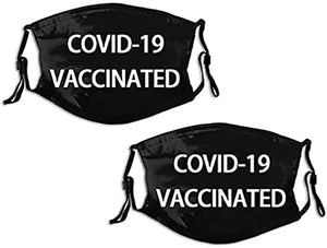 2 Pack COVID-19 Vaccinated Face Mask Adjustable Washable Reusable COVID Vaccination Face Bandanas Cover Outdoor with Replaceable Filter for Men&Women Black