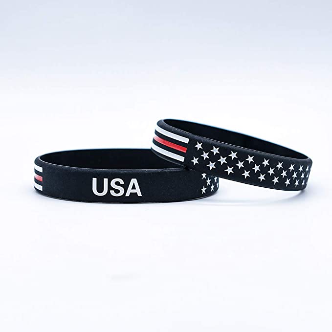 Lymhy 12 Pack American Flag Bracelet, Thin Red Line Rubber Wristbands USA Silicone Bracelet Patriot Gift