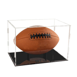 ZIGFRUIT Football Display Case Clear Acrylic Full Size Frame Glass Showcase Box Assemble Memorabilia Sports Protection with Black Stand Holder Base