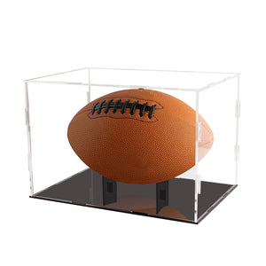 ZIGFRUIT Football Display Case Clear Acrylic Full Size Frame Glass Showcase Box Assemble Memorabilia Sports Protection with Black Stand Holder Base